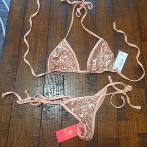 DOLL Vegas Champagne & Blush Sequin Bikini Top